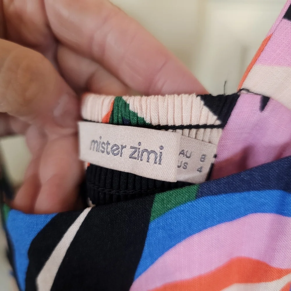 Mister Zimi Flutter Sleeve Zip-Up Mini Tropical Bold Print Ruffle Mini Dress - Picture 7 of 8
